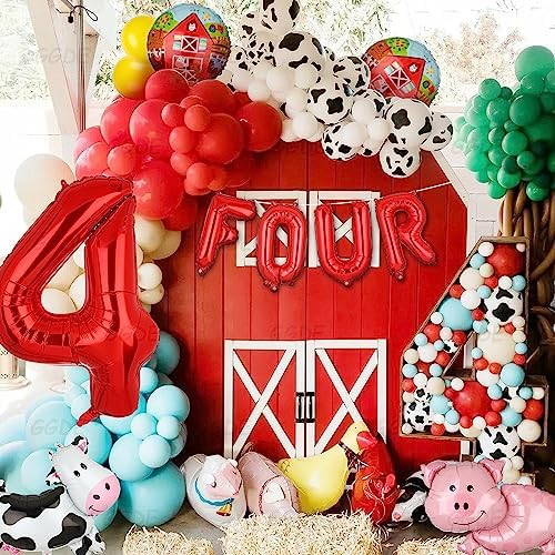 Farm Animal 4th Birthday Balloons Decor Set - 14 Pieces