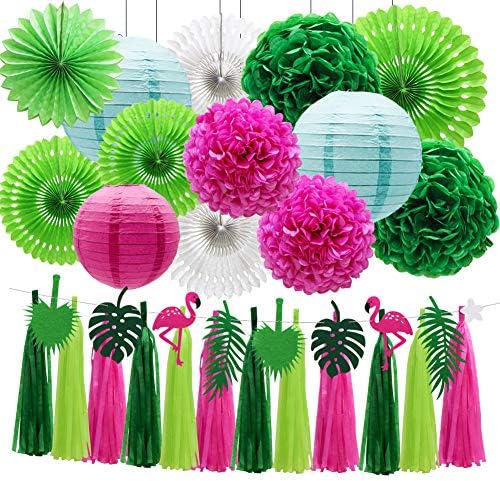 Tropical Flamingo Palm Leaf Party Decor Set