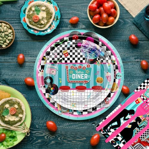 Avezano 192 Pcs 50s Rock Roll Party Plates Napkins Set