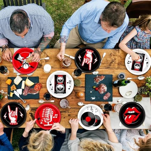 60Pcs Rock Music Party Paper Plates Set 9in