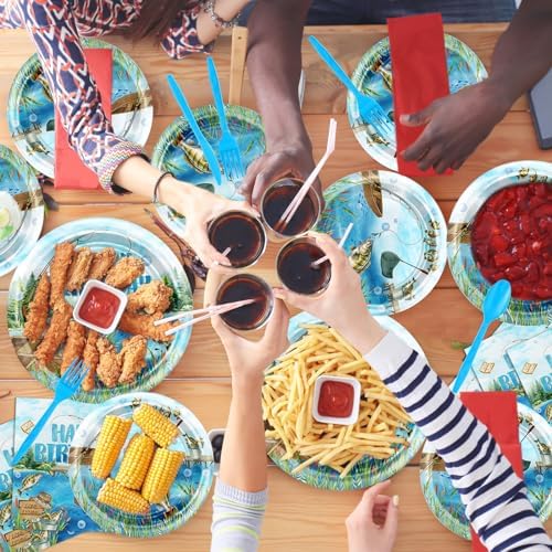 Avezano 192 Pcs Fishing Birthday Plates and Napkins Set Serve 24 Guests
