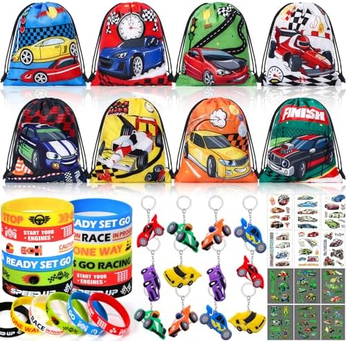 Winrayk Race Car Party Favors with Drawstring Bags and Glow Stickers