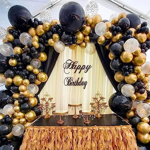 Birthday Party Black Gold Balloon Arch Kit for Celebrations