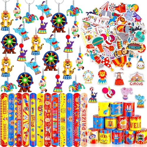 98 Pcs Circus Party Favors Set Slap Bracelets Keychains Stickers