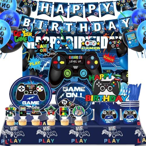 GARDELF Video Game Birthday Party Decor Set Blue